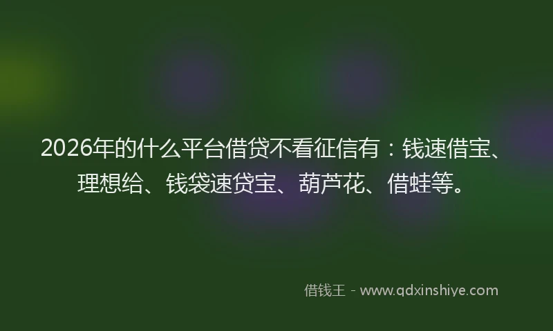 2026年的什么平台借贷不看征信有：钱速借宝、理想给、钱袋速贷宝、葫芦花、借蛙等。