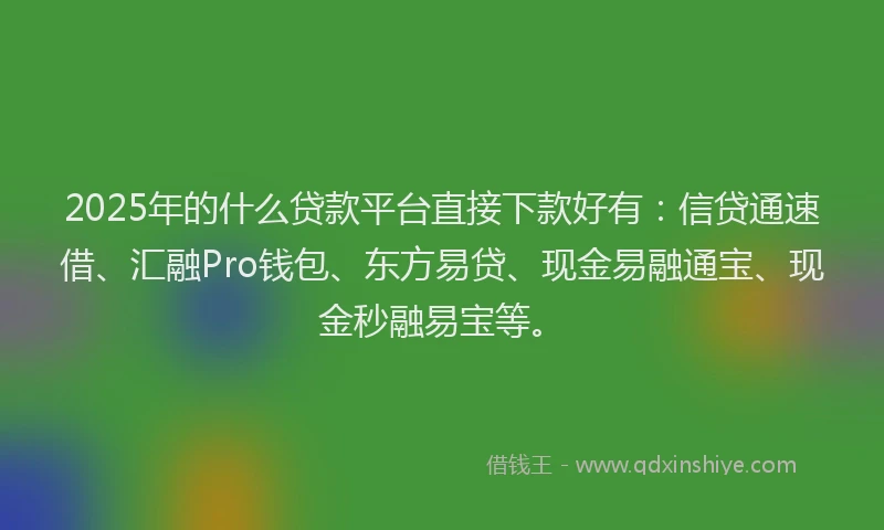 2025年的什么贷款平台直接下款好有:信贷通速借、汇融Pro钱包、东方易贷、现金易融通宝、现金秒融易宝等。