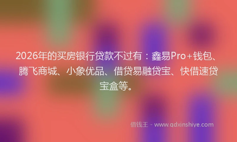 2026年的买房银行贷款不过有:鑫易Pro+钱包、腾飞商城、小象优品、借贷易融贷宝、快借速贷宝盒等。