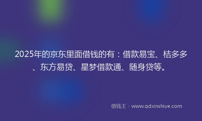 2025年的京东里面借钱的有：借款易宝、桔多多、东方易贷、星梦借款通、随身贷等。