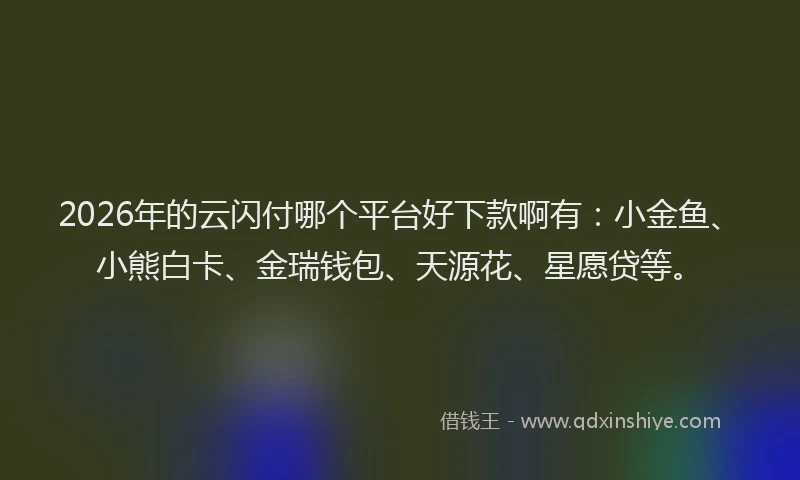 2026年的云闪付哪个平台好下款啊有:小金鱼、小熊白卡、金瑞钱包、天源花、星愿贷等。