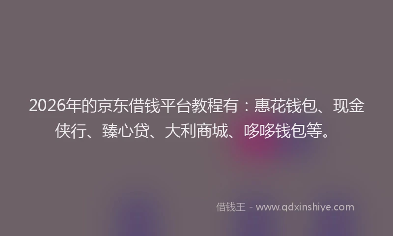 2026年的京东借钱平台教程有：惠花钱包、现金侠行、臻心贷、大利商城、哆哆钱包等。
