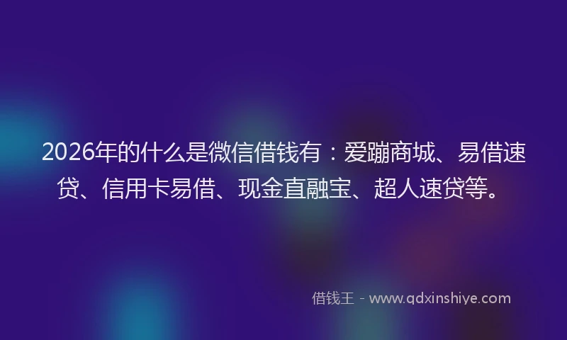 2026年的什么是微信借钱有：爱蹦商城、易借速贷、信用卡易借、现金直融宝、超人速贷等。