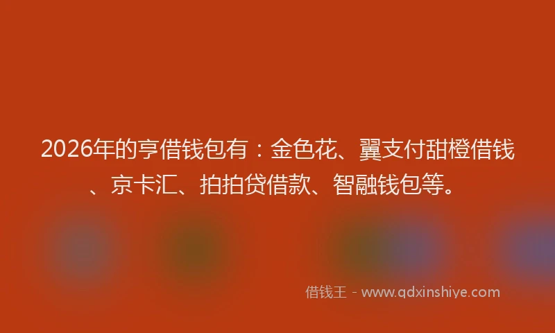 2026年的亨借钱包有：金色花、翼支付甜橙借钱、京卡汇、拍拍贷借款、智融钱包等。