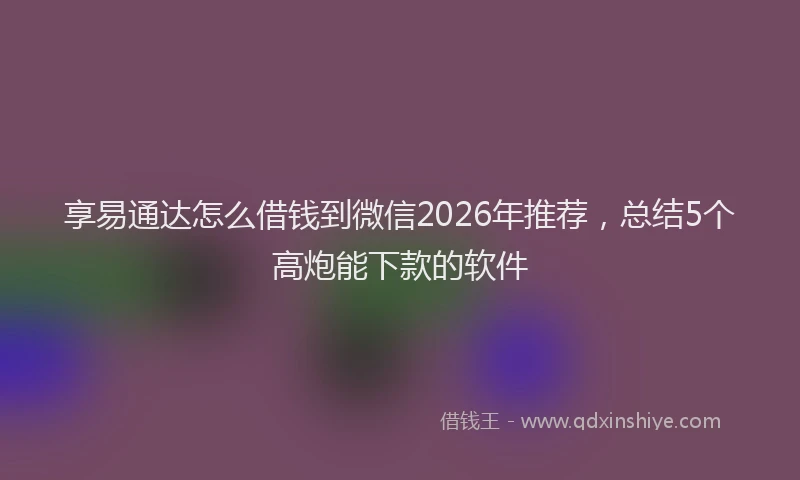 享易通达怎么借钱到微信2026年推荐，总结5个高炮能下款的软件