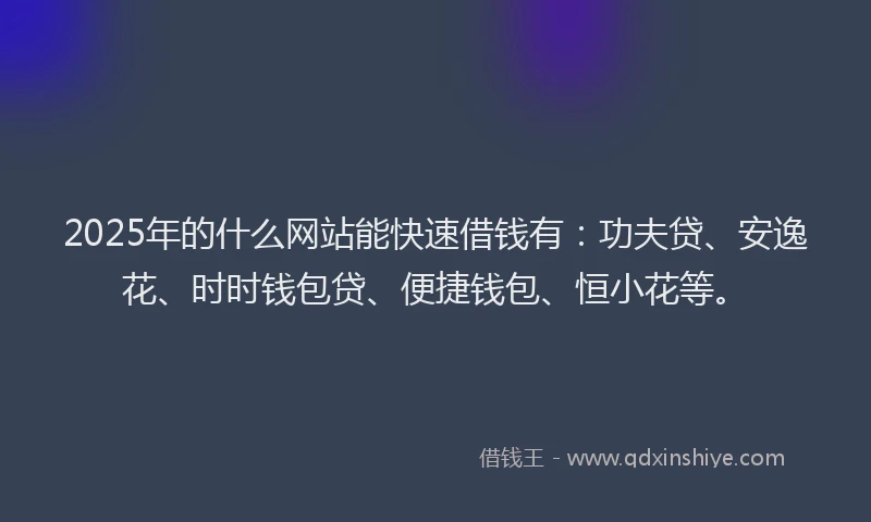 2025年的什么网站能快速借钱有：功夫贷、安逸花、时时钱包贷、便捷钱包、恒小花等。