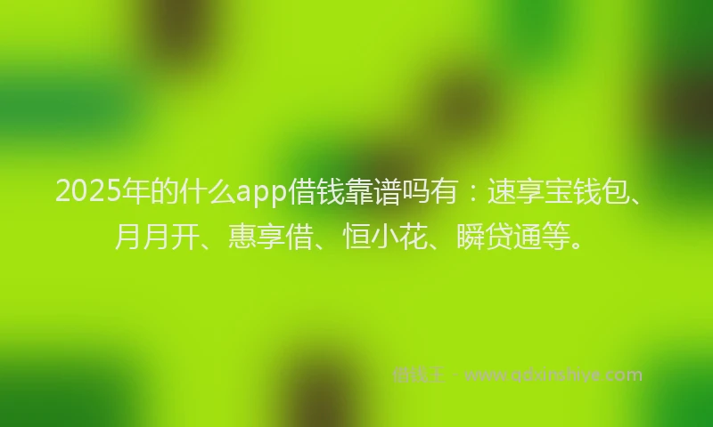 2025年的什么app借钱靠谱吗有：速享宝钱包、月月开、惠享借、恒小花、瞬贷通等。