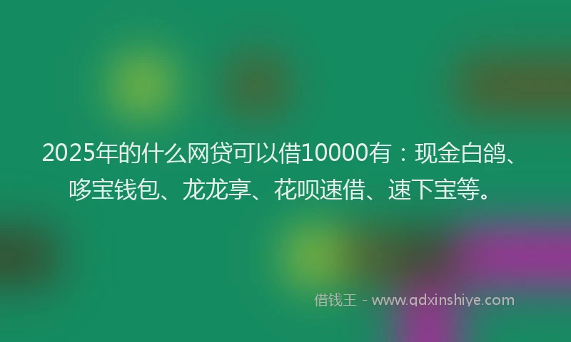 2025年的什么网贷可以借10000有：现金白鸽、哆宝钱包、龙龙享、花呗速借、速下宝等。