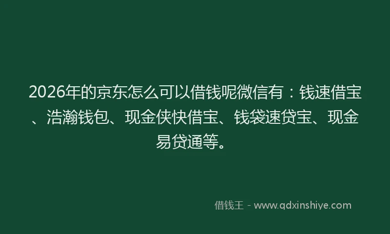 2026年的京东怎么可以借钱呢微信有：钱速借宝、浩瀚钱包、现金侠快借宝、钱袋速贷宝、现金易贷通等。