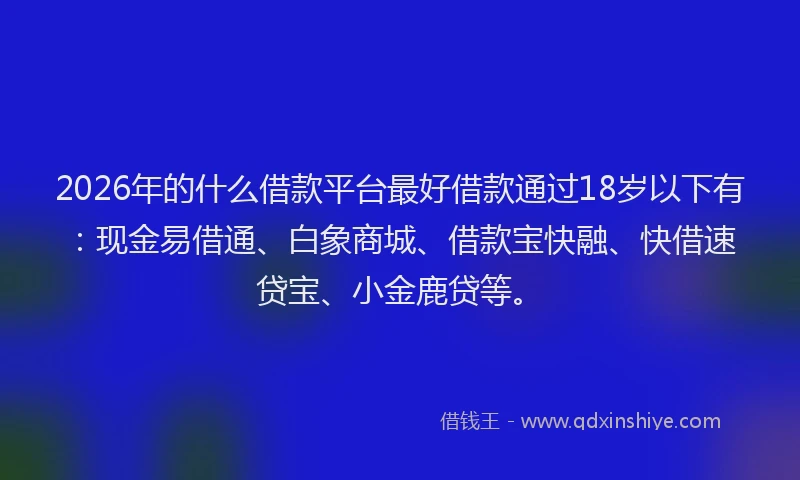 2026年的什么借款平台最好借款通过18岁以下有:现金易借通、白象商城、借款宝快融、快借速贷宝、小金鹿贷等。