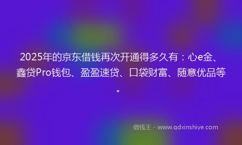 2025年的京东借钱再次开通得多久有：心e金、鑫贷Pro钱包、盈盈速贷、口袋财富、随意优品等。