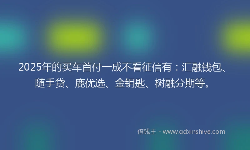 2025年的买车首付一成不看征信有:汇融钱包、随手贷、鹿优选、金钥匙、树融分期等。