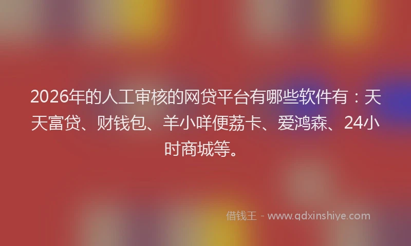 2026年的人工审核的网贷平台有哪些软件有：天天富贷、财钱包、羊小咩便荔卡、爱鸿森、24小时商城等。