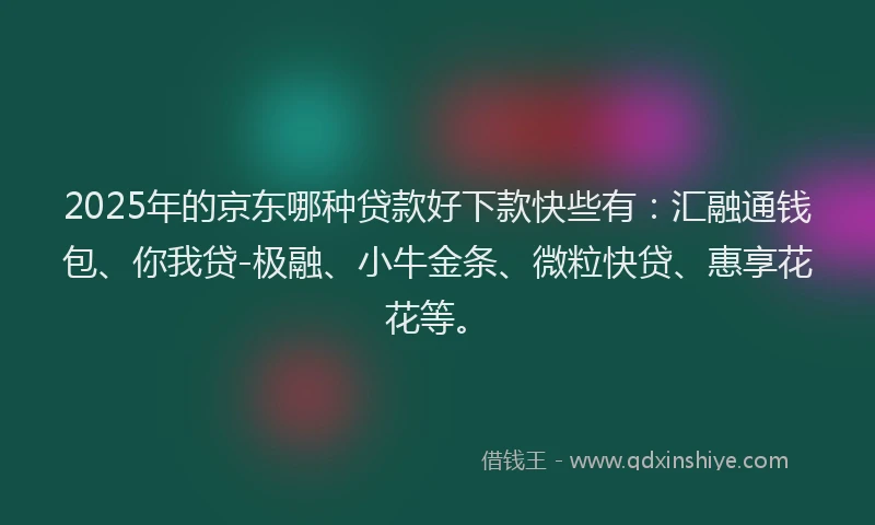 2025年的京东哪种贷款好下款快些有：汇融通钱包、你我贷-极融、小牛金条、微粒快贷、惠享花花等。