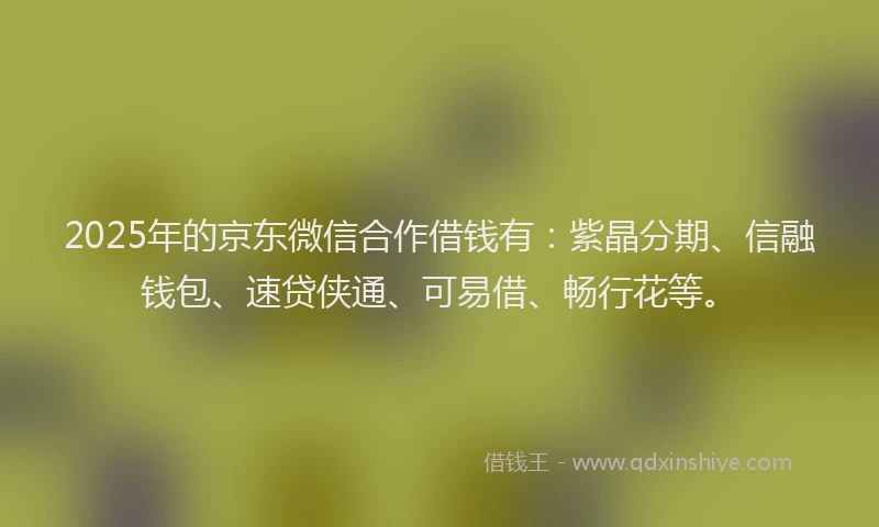 2025年的京东微信合作借钱有：紫晶分期、信融钱包、速贷侠通、可易借、畅行花等。