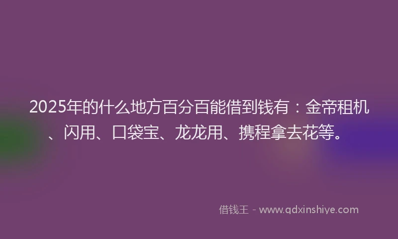2025年的什么地方百分百能借到钱有：金帝租机、闪用、口袋宝、龙龙用、携程拿去花等。