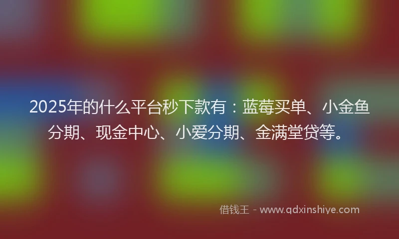 2025年的什么平台秒下款有：蓝莓买单、小金鱼分期、现金中心、小爱分期、金满堂贷等。