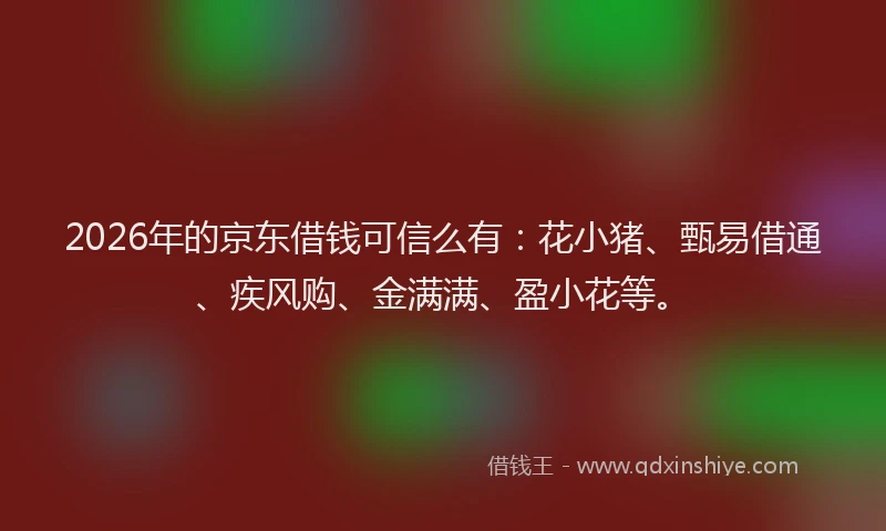 2026年的京东借钱可信么有:花小猪、甄易借通、疾风购、金满满、盈小花等。