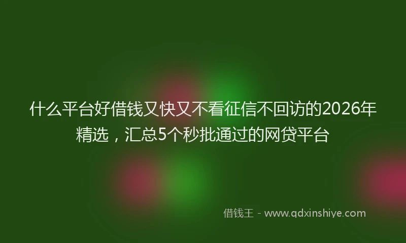 什么平台好借钱又快又不看征信不回访的2026年精选，汇总5个秒批通过的网贷平台