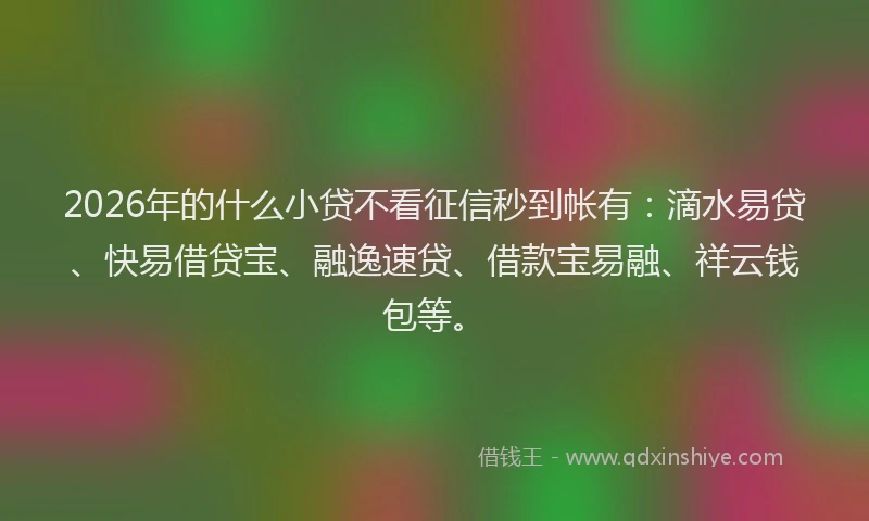 2026年的什么小贷不看征信秒到帐有：滴水易贷、快易借贷宝、融逸速贷、借款宝易融、祥云钱包等。