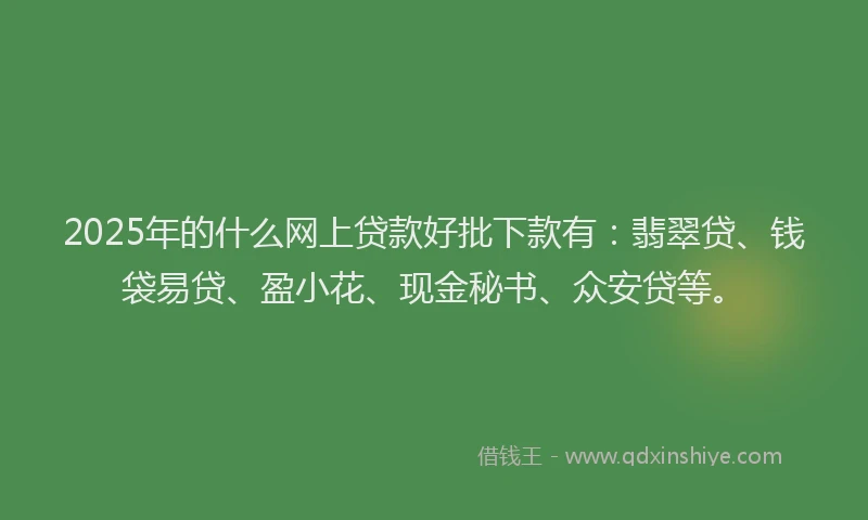 2025年的什么网上贷款好批下款有：翡翠贷、钱袋易贷、盈小花、现金秘书、众安贷等。