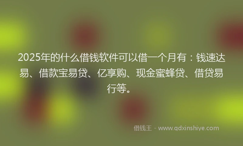 2025年的什么借钱软件可以借一个月有:钱速达易、借款宝易贷、亿享购、现金蜜蜂贷、借贷易行等。