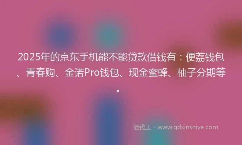 2025年的京东手机能不能贷款借钱有：便荔钱包、青春购、金诺Pro钱包、现金蜜蜂、柚子分期等。