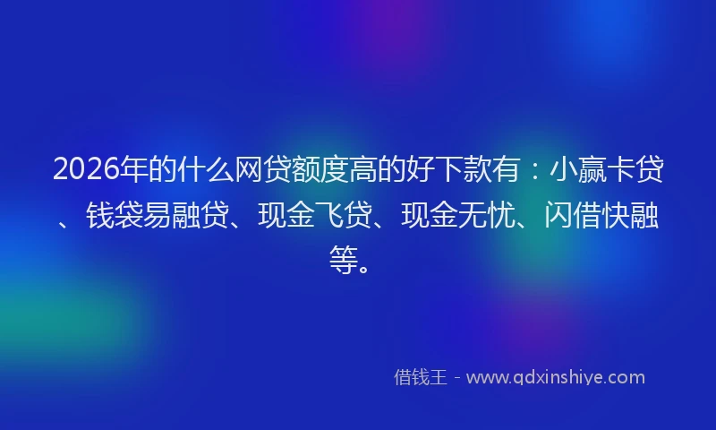 2026年的什么网贷额度高的好下款有：小赢卡贷、钱袋易融贷、现金飞贷、现金无忧、闪借快融等。