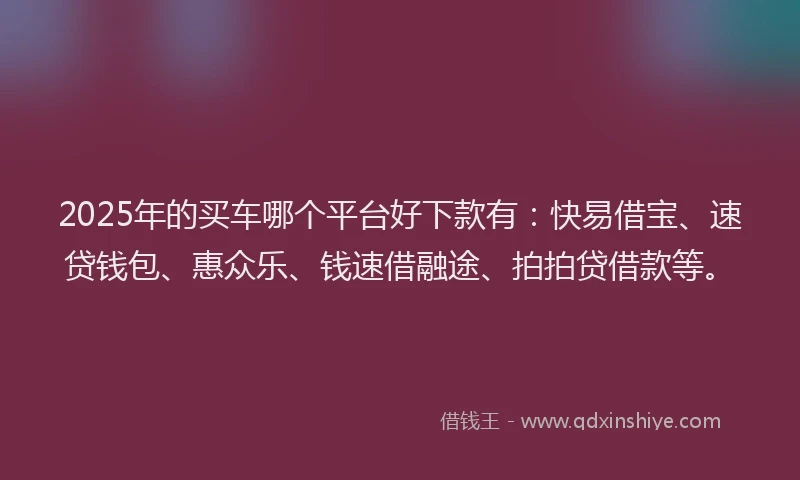 2025年的买车哪个平台好下款有：快易借宝、速贷钱包、惠众乐、钱速借融途、拍拍贷借款等。