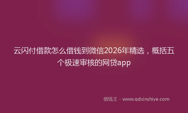 云闪付借款怎么借钱到微信2026年精选,概括五个极速审核的网贷app