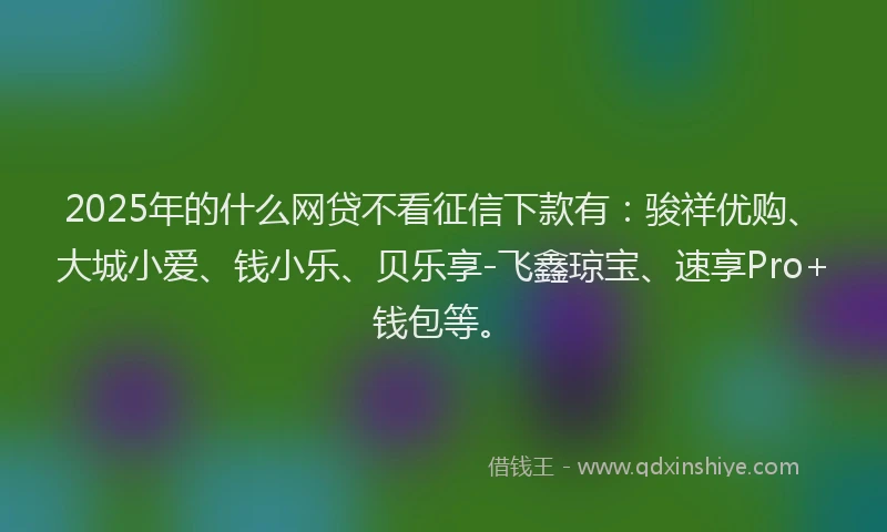 2025年的什么网贷不看征信下款有:骏祥优购、大城小爱、钱小乐、贝乐享-飞鑫琼宝、速享Pro+钱包等。