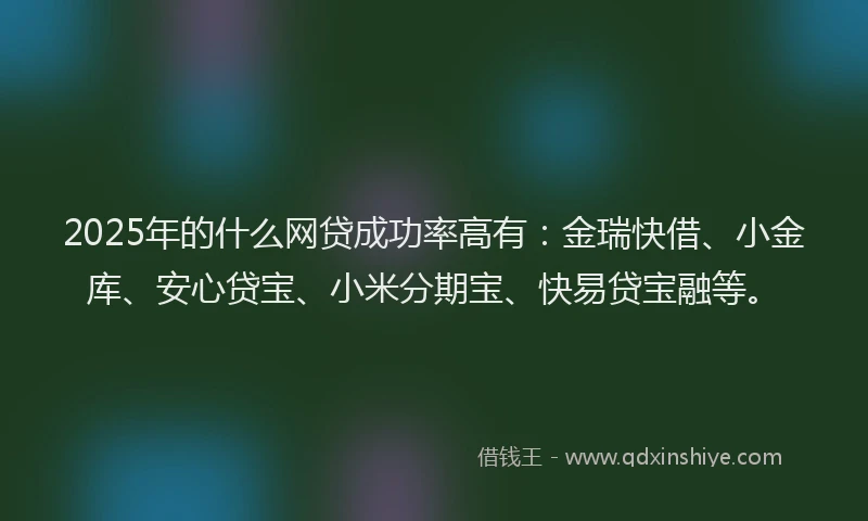 2025年的什么网贷成功率高有：金瑞快借、小金库、安心贷宝、小米分期宝、快易贷宝融等。