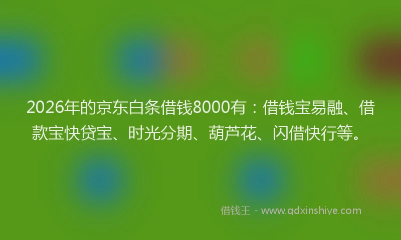 2026年的京东白条借钱8000有：借钱宝易融、借款宝快贷宝、时光分期、葫芦花、闪借快行等。