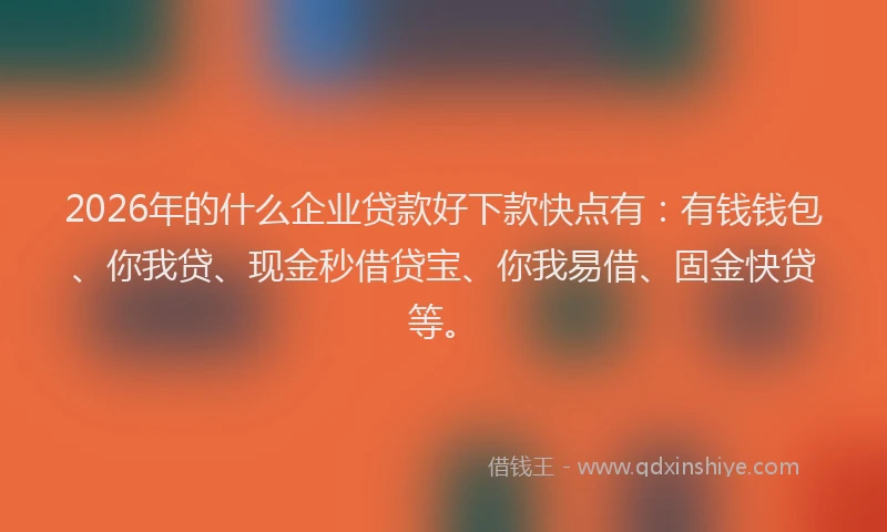 2026年的什么企业贷款好下款快点有：有钱钱包、你我贷、现金秒借贷宝、你我易借、固金快贷等。