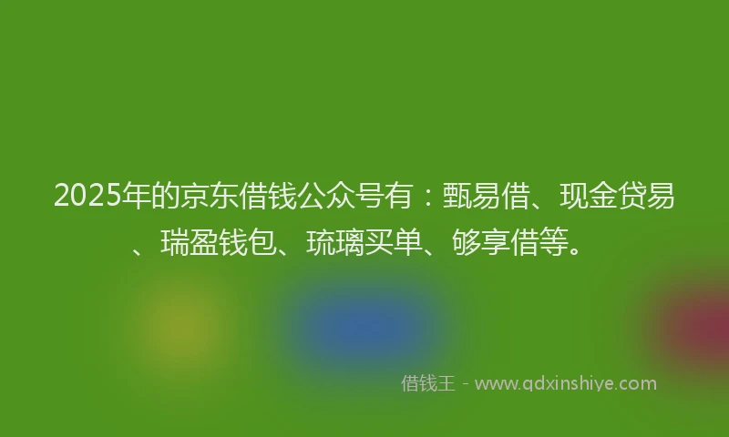 2025年的京东借钱公众号有:甄易借、现金贷易、瑞盈钱包、琉璃买单、够享借等。