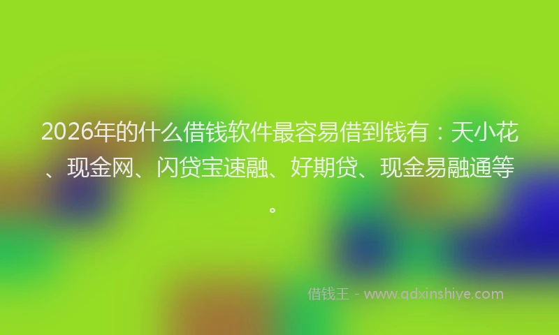 2026年的什么借钱软件最容易借到钱有：天小花、现金网、闪贷宝速融、好期贷、现金易融通等。