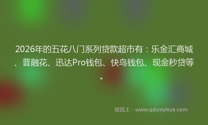 2026年的五花八门系列贷款超市有：乐金汇商城、普融花、迅达Pro钱包、快鸟钱包、现金秒贷等。