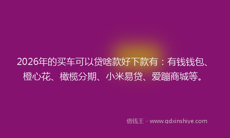 2026年的买车可以贷啥款好下款有：有钱钱包、橙心花、橄榄分期、小米易贷、爱蹦商城等。