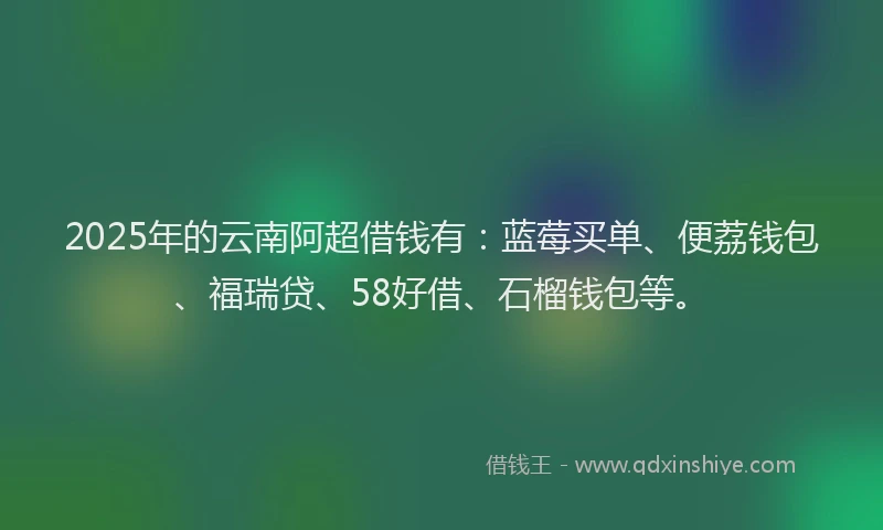 2025年的云南阿超借钱有：蓝莓买单、便荔钱包、福瑞贷、58好借、石榴钱包等。