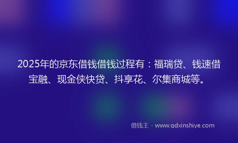 2025年的京东借钱借钱过程有：福瑞贷、钱速借宝融、现金侠快贷、抖享花、尔集商城等。