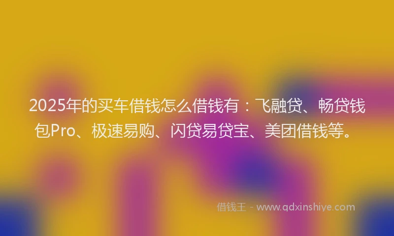 2025年的买车借钱怎么借钱有：飞融贷、畅贷钱包Pro、极速易购、闪贷易贷宝、美团借钱等。
