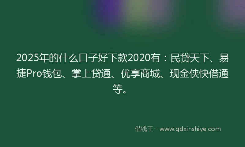 2025年的什么口子好下款2020有:民贷天下、易捷Pro钱包、掌上贷通、优享商城、现金侠快借通等。