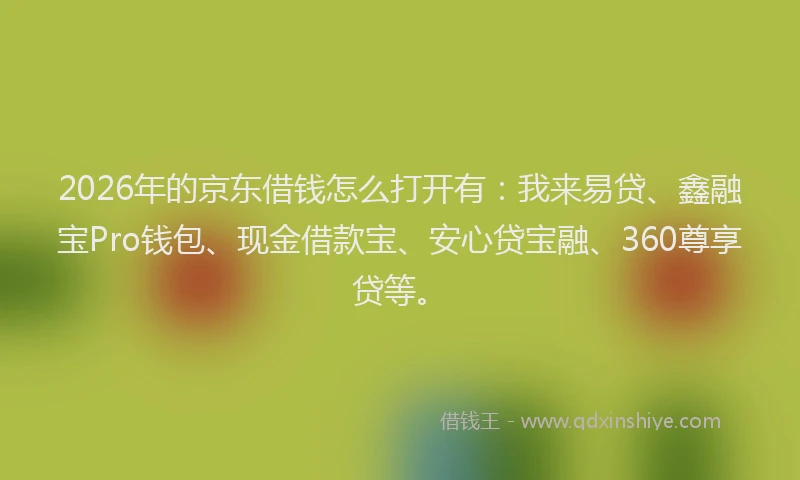 2026年的京东借钱怎么打开有：我来易贷、鑫融宝Pro钱包、现金借款宝、安心贷宝融、360尊享贷等。