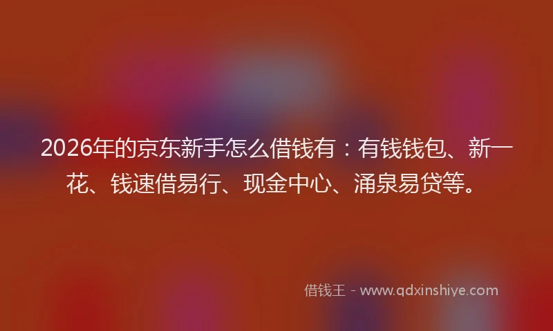 2026年的京东新手怎么借钱有：有钱钱包、新一花、钱速借易行、现金中心、涌泉易贷等。