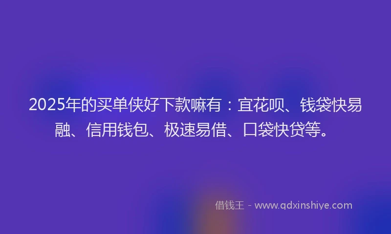 2025年的买单侠好下款嘛有：宜花呗、钱袋快易融、信用钱包、极速易借、口袋快贷等。