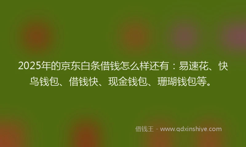 2025年的京东白条借钱怎么样还有:易速花、快鸟钱包、借钱快、现金钱包、珊瑚钱包等。