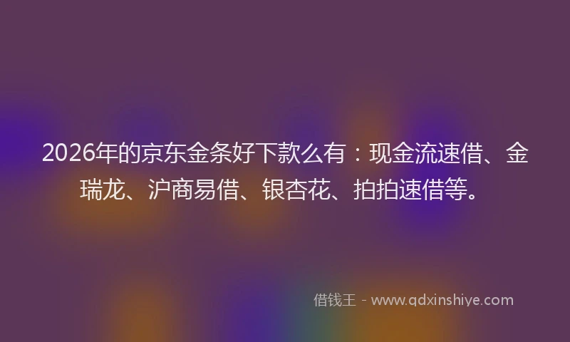 2026年的京东金条好下款么有：现金流速借、金瑞龙、沪商易借、银杏花、拍拍速借等。