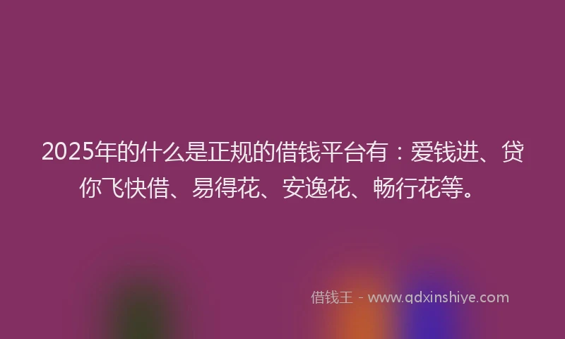 2025年的什么是正规的借钱平台有：爱钱进、贷你飞快借、易得花、安逸花、畅行花等。