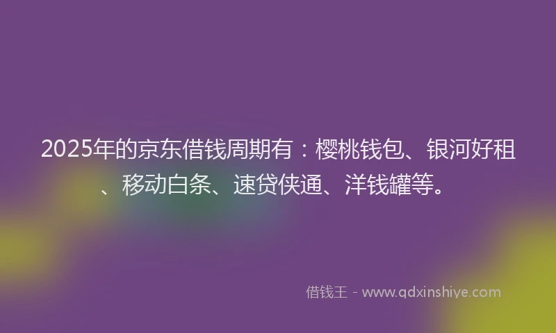 2025年的京东借钱周期有：樱桃钱包、银河好租、移动白条、速贷侠通、洋钱罐等。