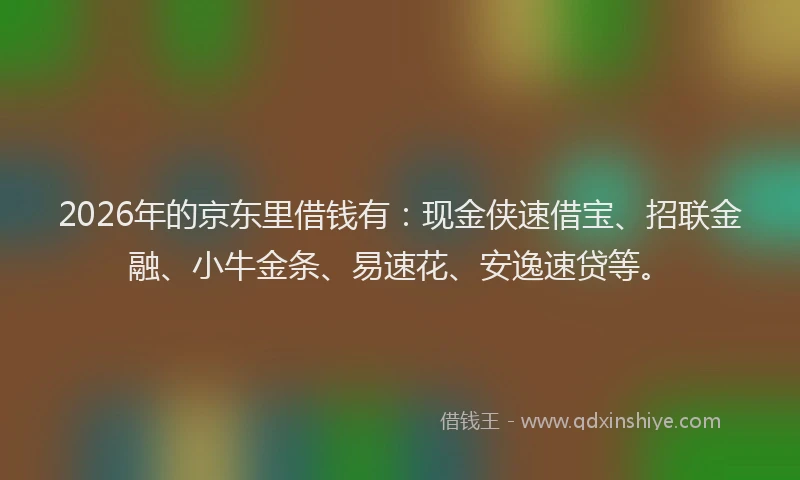 2026年的京东里借钱有：现金侠速借宝、招联金融、小牛金条、易速花、安逸速贷等。
